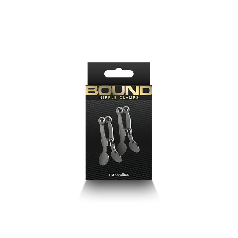 Bound nickel-free metal nipple clamps in gunmetal.