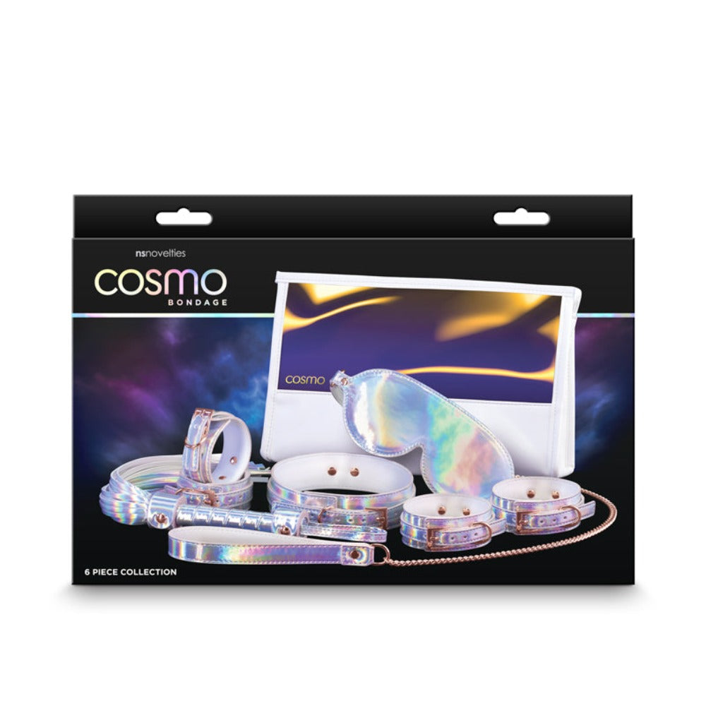6-piece holographic bondage kit with rose gold hardware.