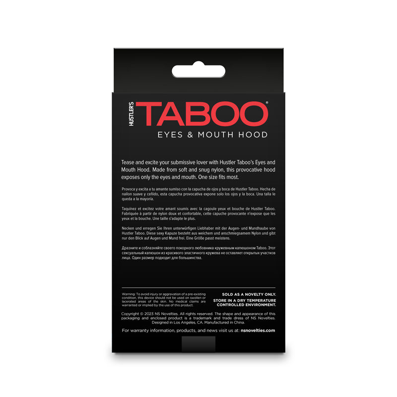 Hustler Taboo black nylon eyes and mouth open hood.