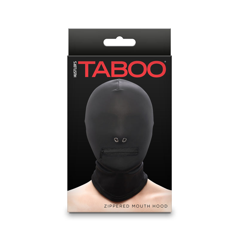 Black zippered mouth nylon hood with eye holes.