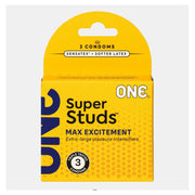 A box of ONE Super Studs textured latex condoms.
