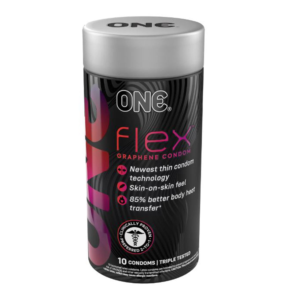 ONE Flex Graphene Latex Condoms, 10 pack, ultra thin and strong.