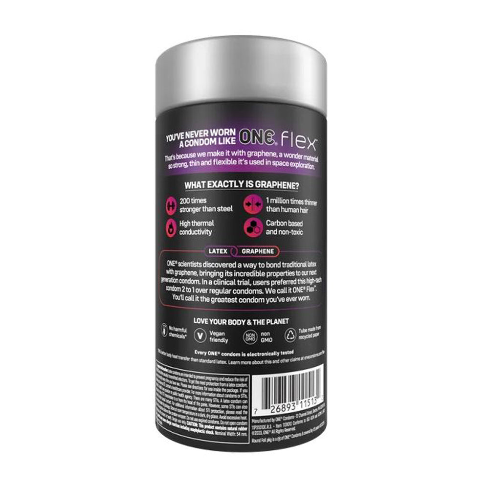 ONE Flex graphene latex condoms are ultra-thin and strong.