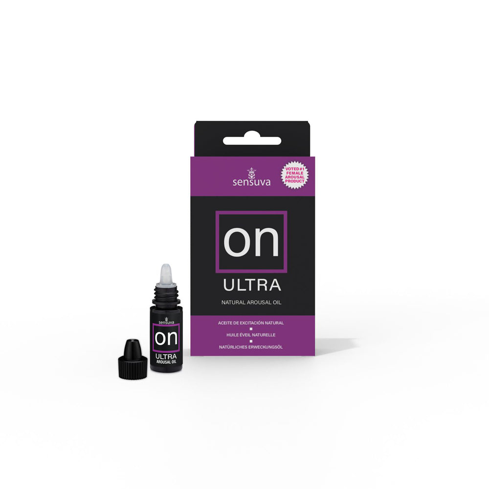 Sensuva Ultra Arousal Oil for women in a 5ml bottle with its box.