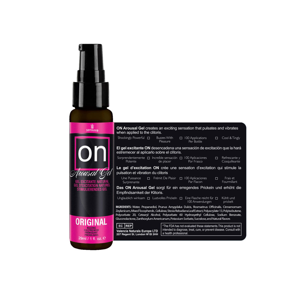 Arousal Gel bottle with pink and black label.