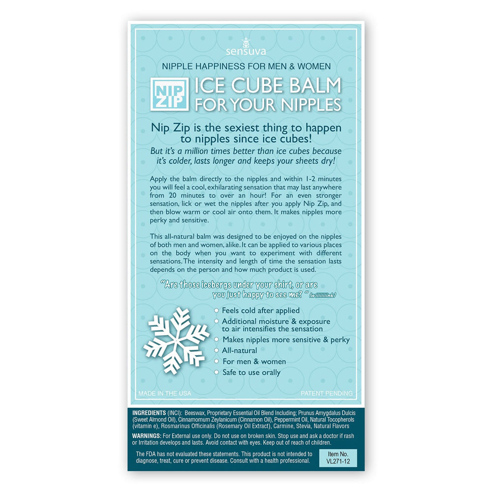 Sensuva Ice Cube Balm for nipples with snowflake graphic.