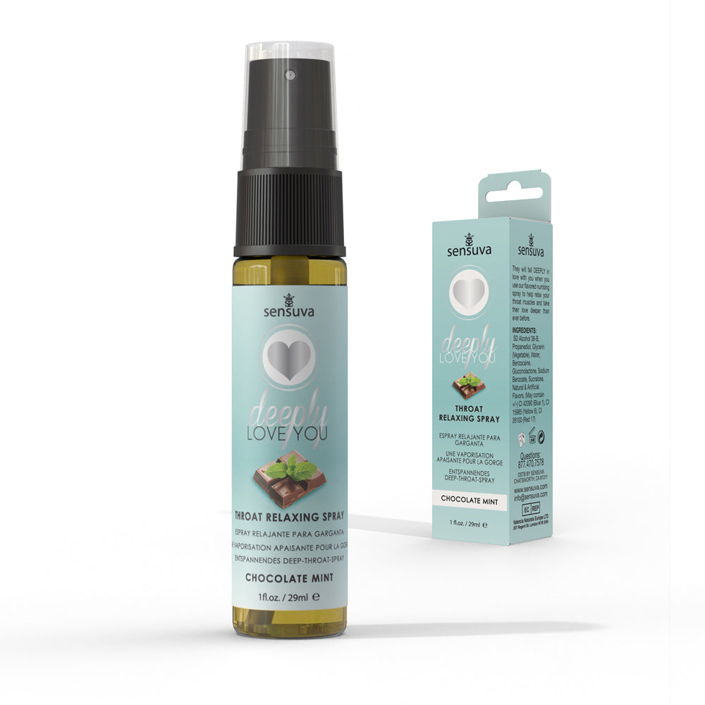 Sensuva ChocoMint Throat Relaxing Spray bottle and box.