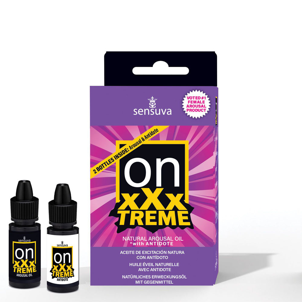 Sensuva On XXX Treme arousal oil and antidote bottles with box.