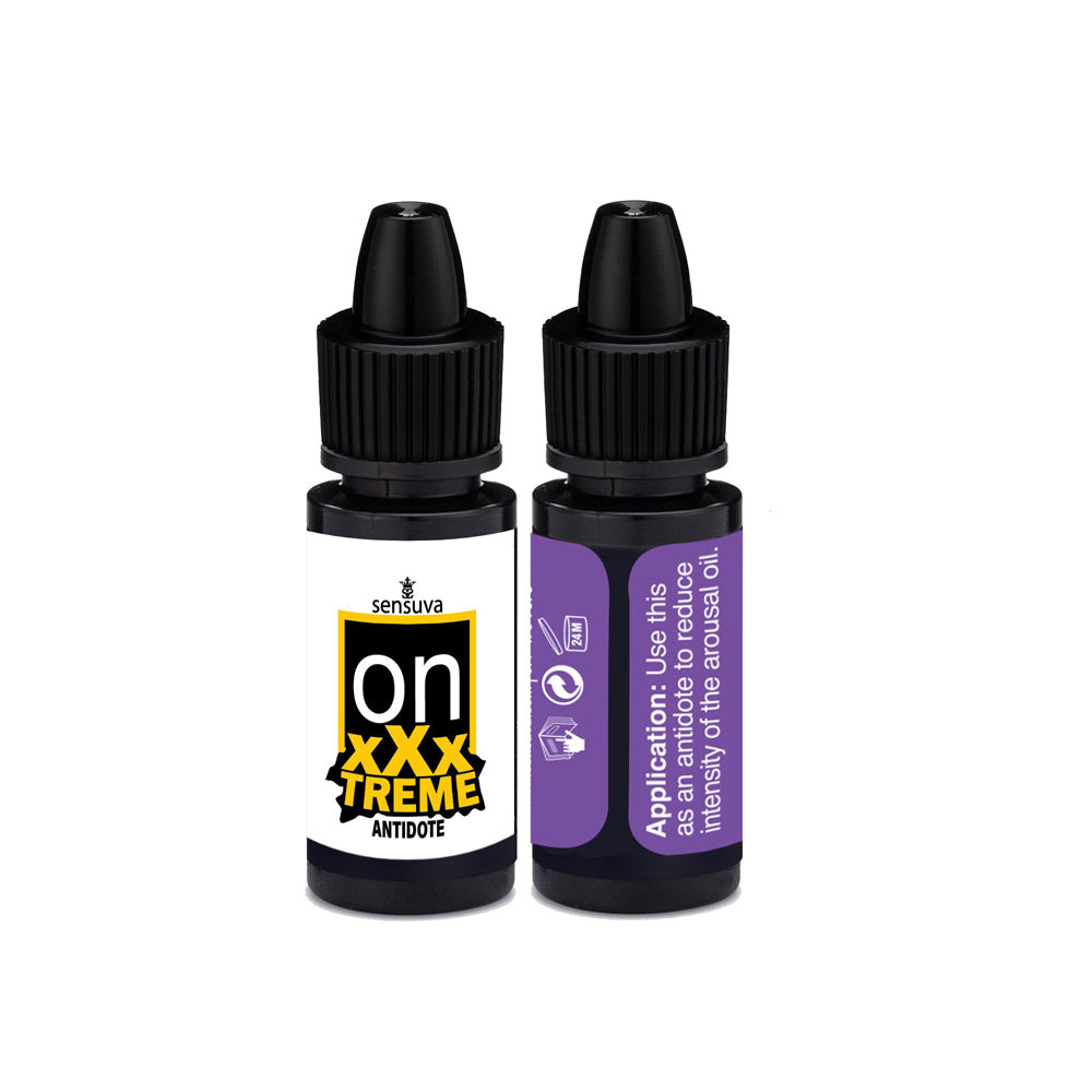 Two bottles of Sensuva ON XXXTREME Arousal Oil and Antidote.