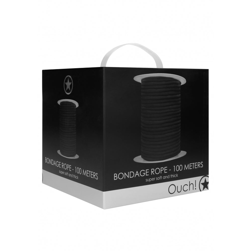 Black cotton bondage rope on a spool, 100 meters long.