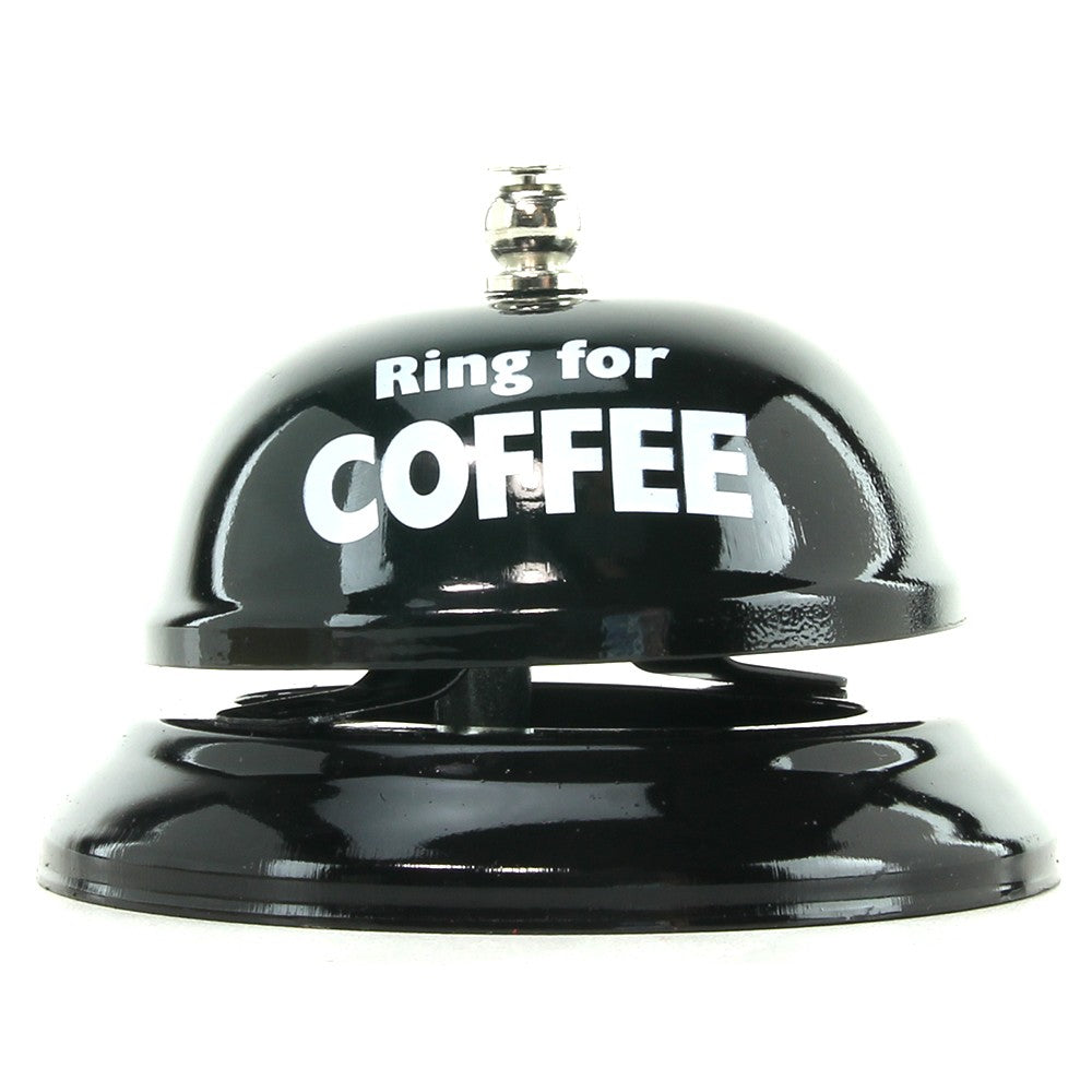 Black table bell with "Ring for COFFEE" written in white.