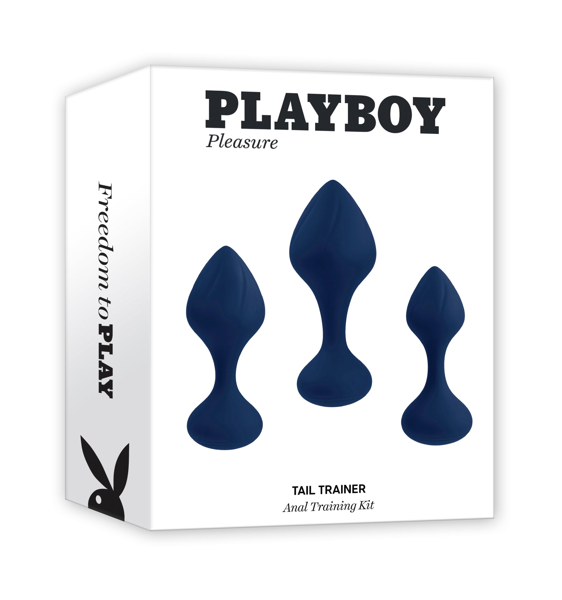 Playboy anal training kit with three graduated silicone butt plugs.