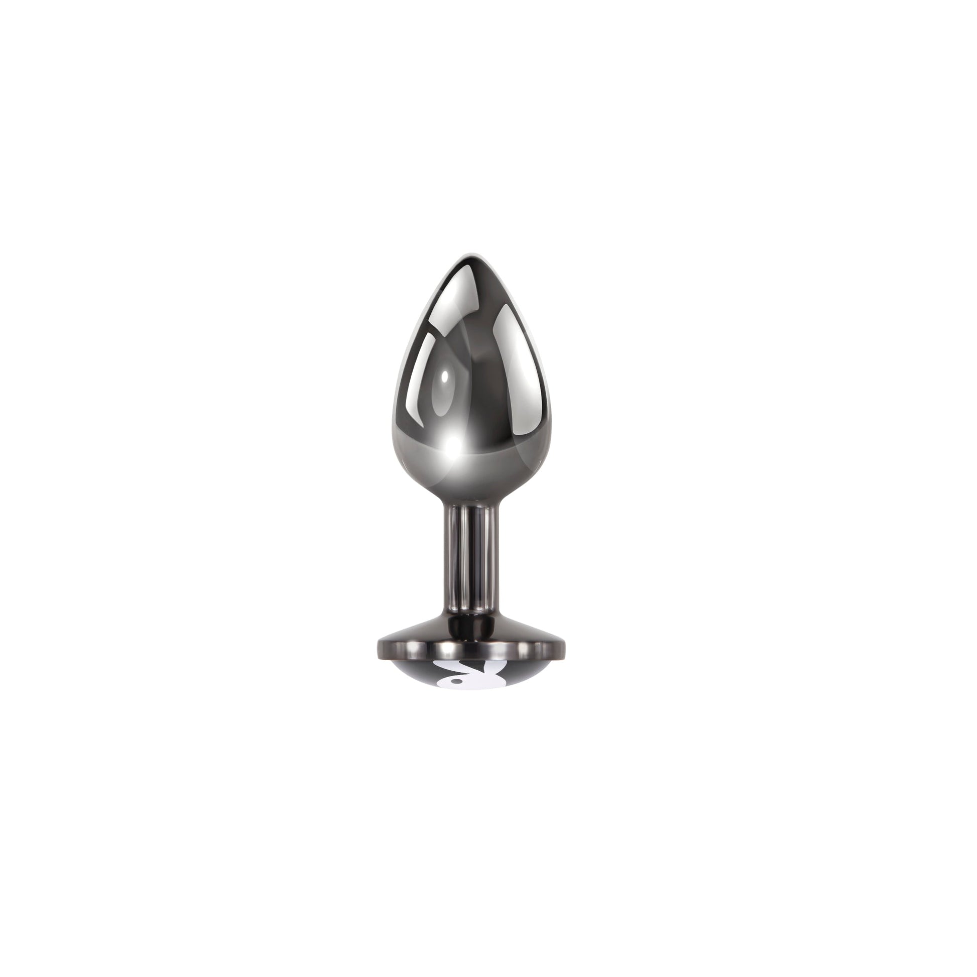 Small aluminum anal plug with a flared base featuring the Playboy bunny logo.