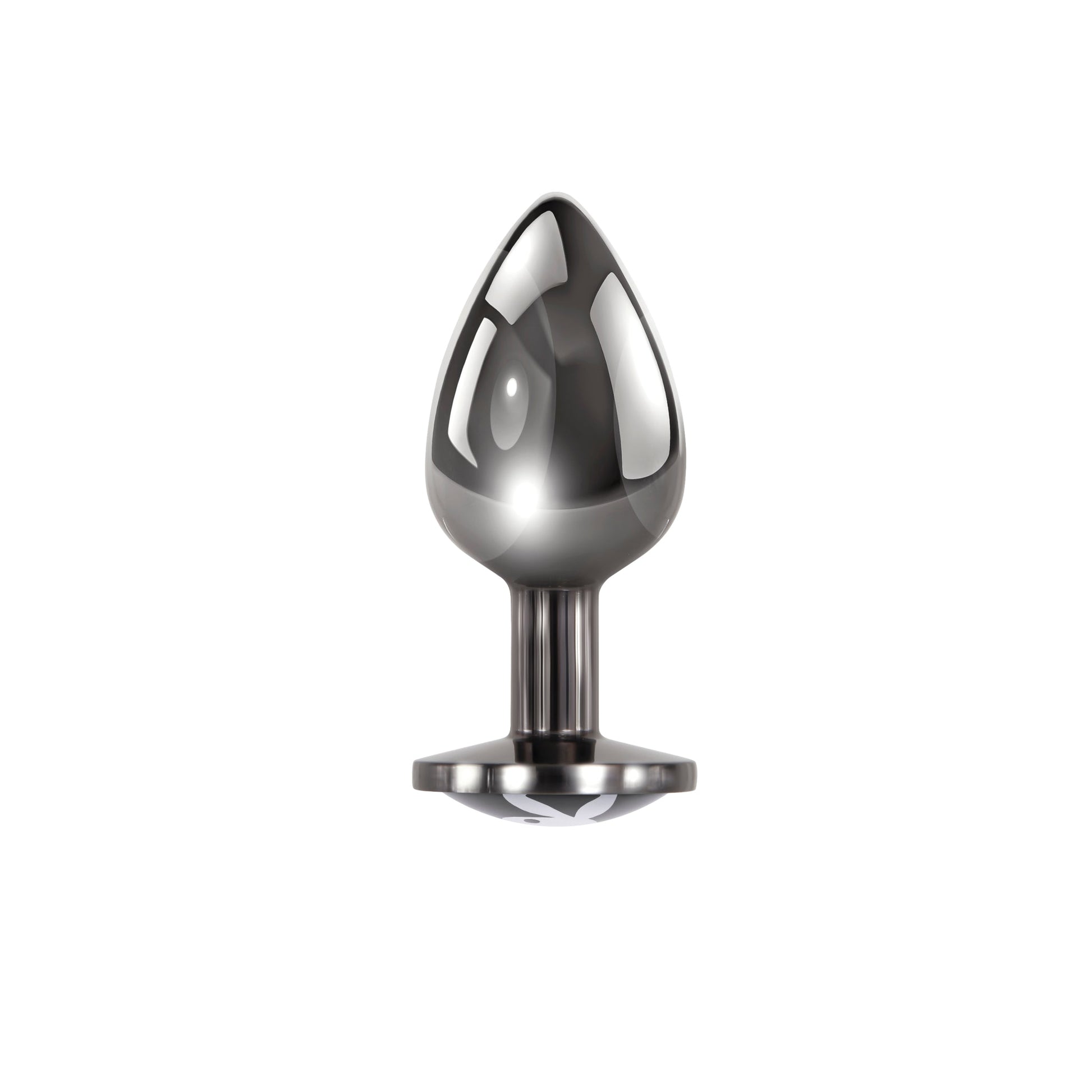 Aluminum teardrop anal plug with a flared base featuring the Playboy bunny logo.