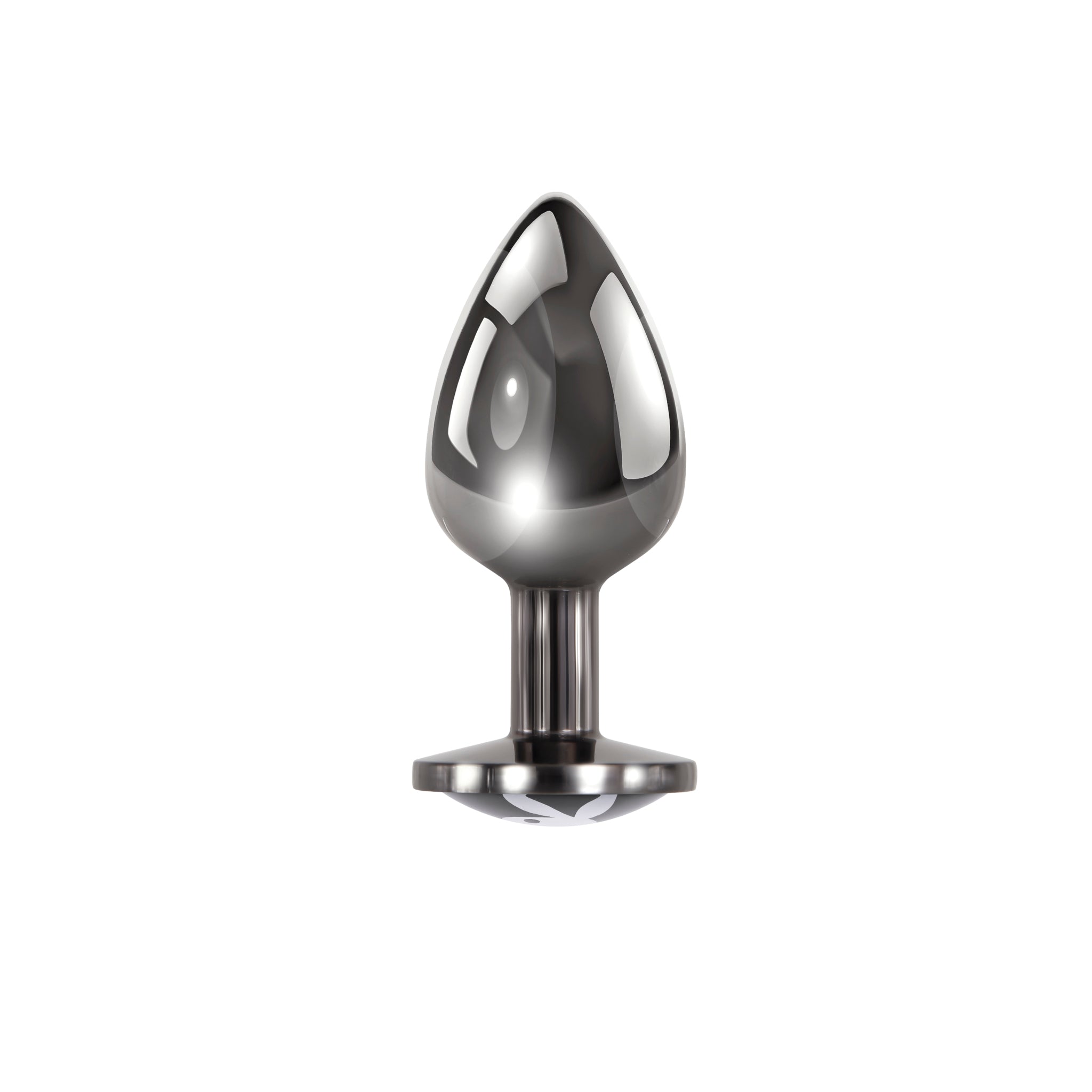Aluminum teardrop anal plug with a flared base featuring the Playboy bunny logo.