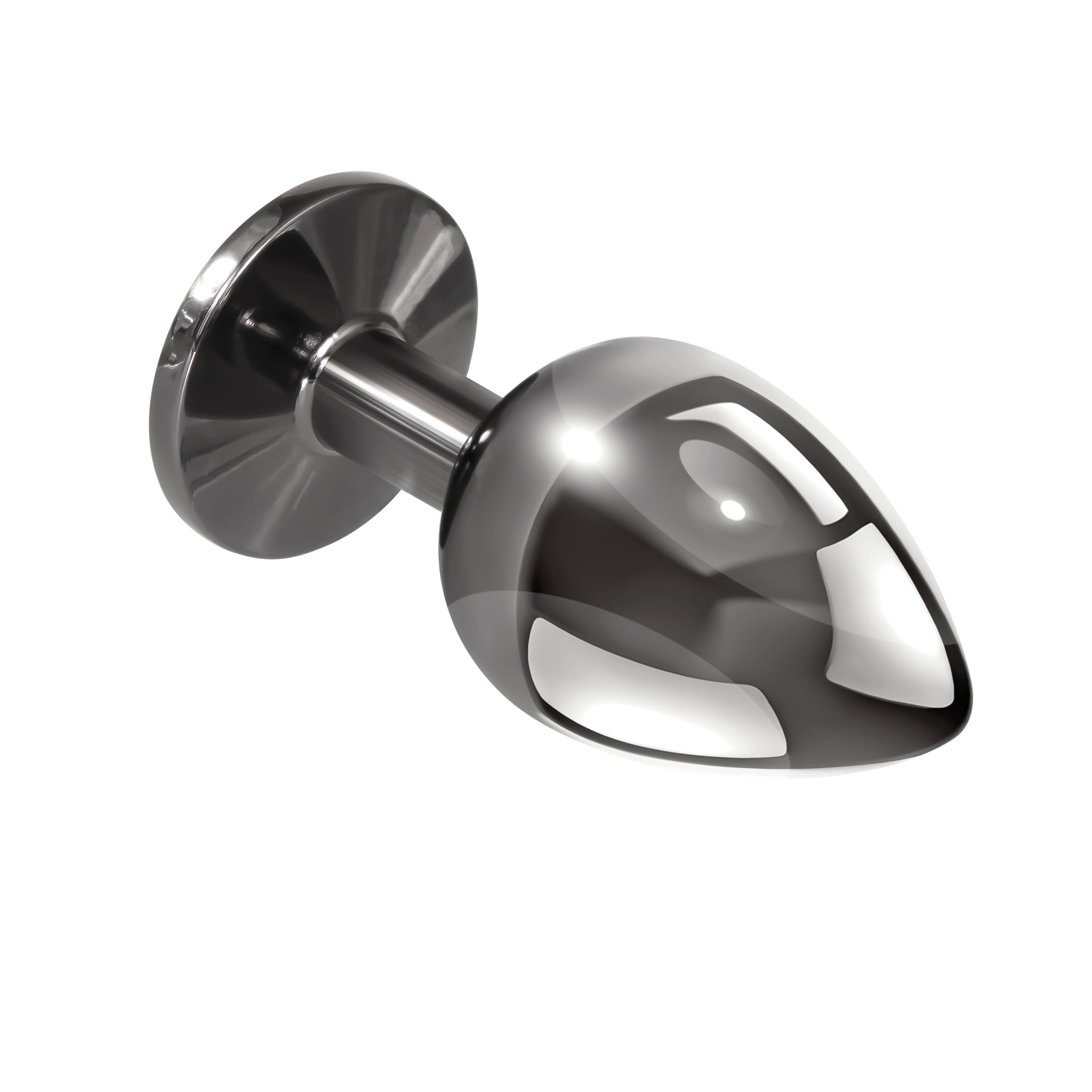 Aluminum teardrop anal plug with a flared base.