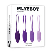 Playboy Pleasure silicone kegel balls set in four shades of purple.