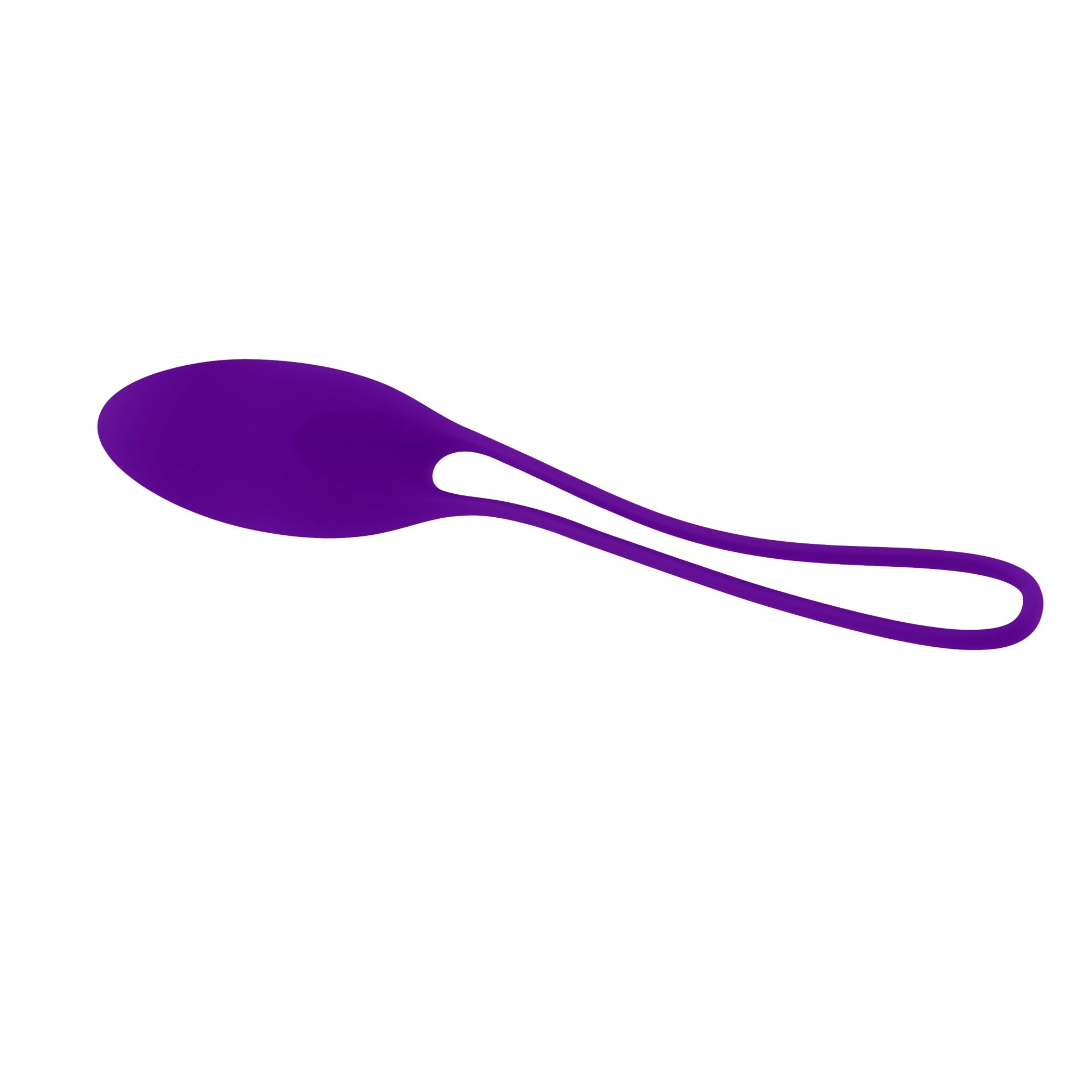 A purple silicone kegel training device with two long, thin handles.