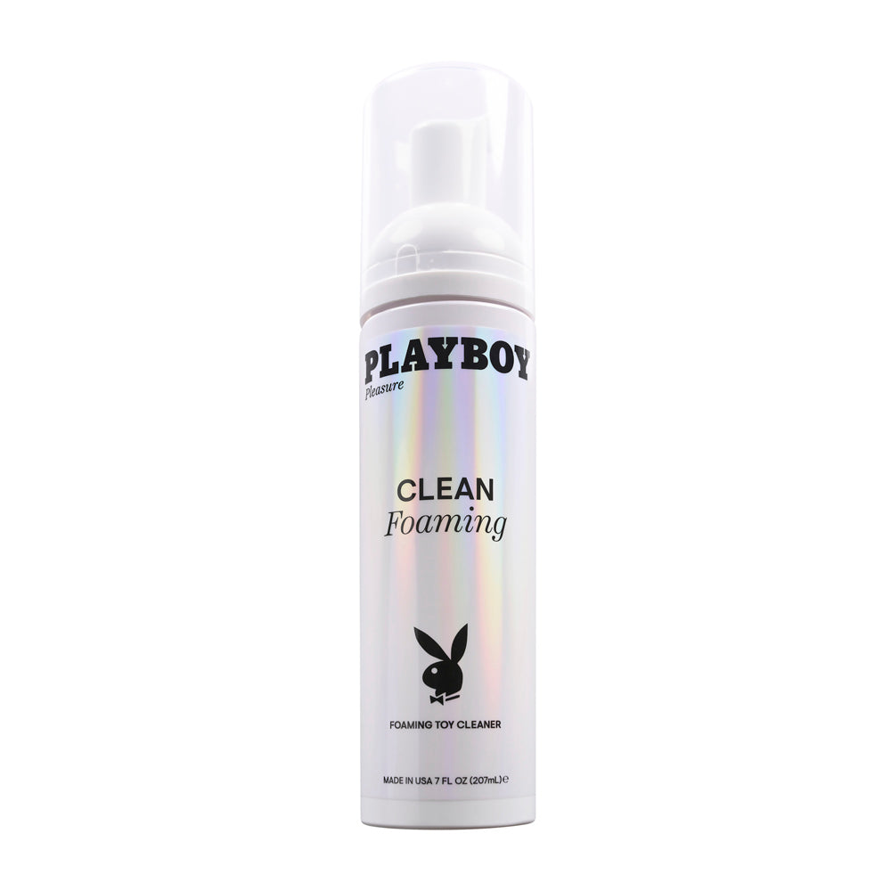 Playboy Clean Foaming Toy Cleanser in a holographic bottle.
