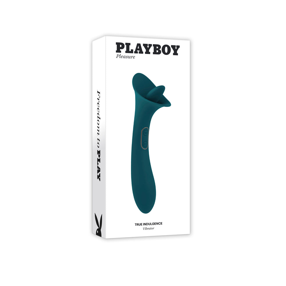 Playboy dual action silicone licking vibrator in teal.