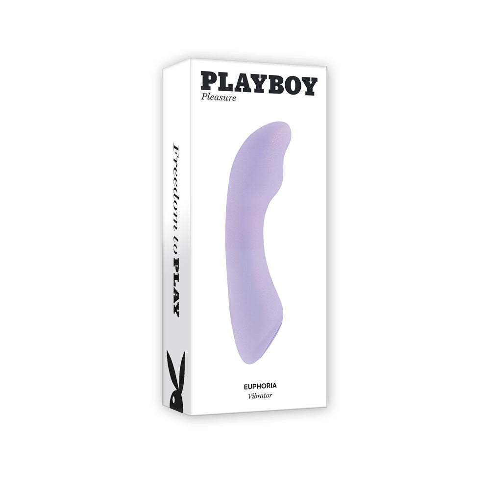 Playboy Euphoria vibrator in a box with a purple vibrator shown.