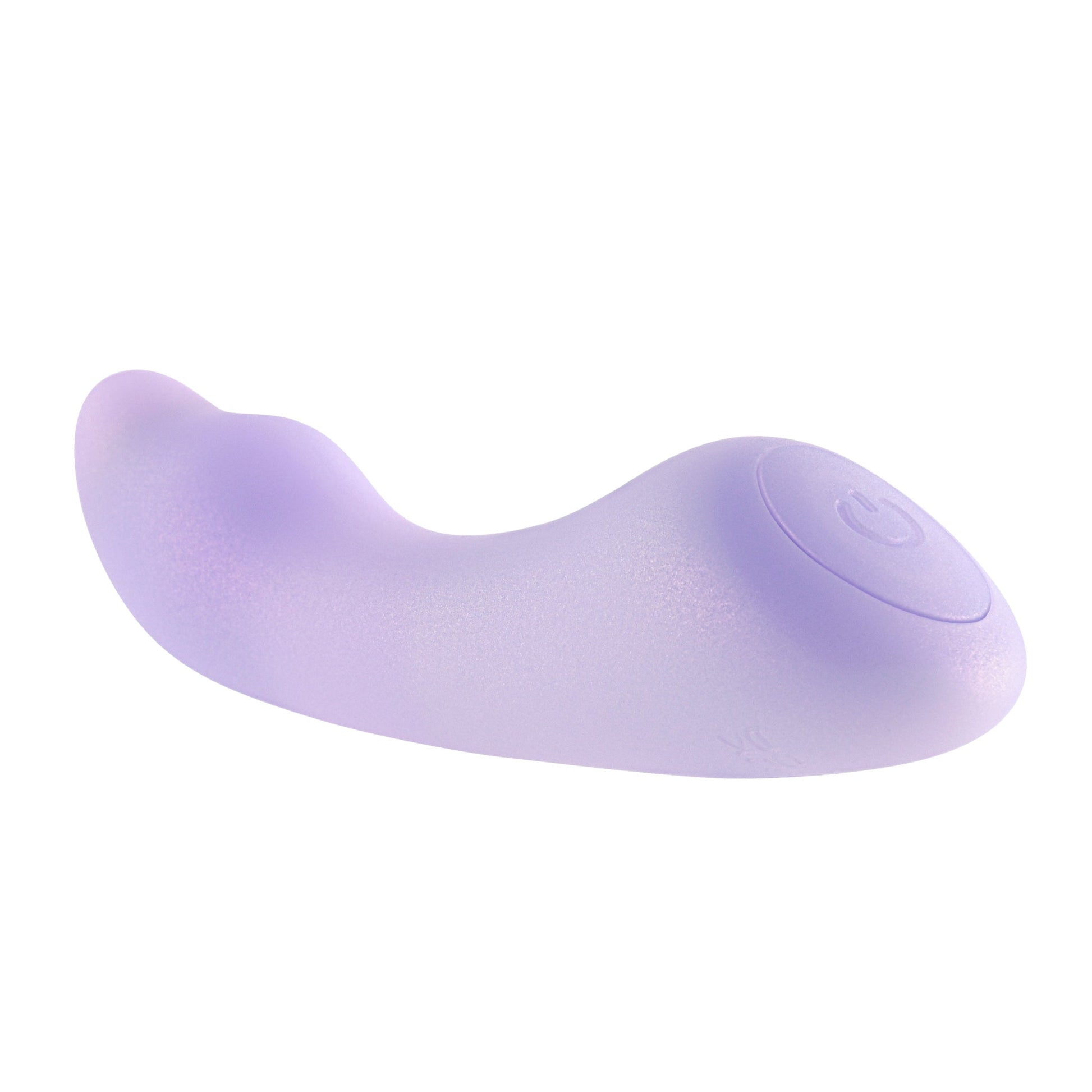 A purple, curved silicone vibrator with a power button.