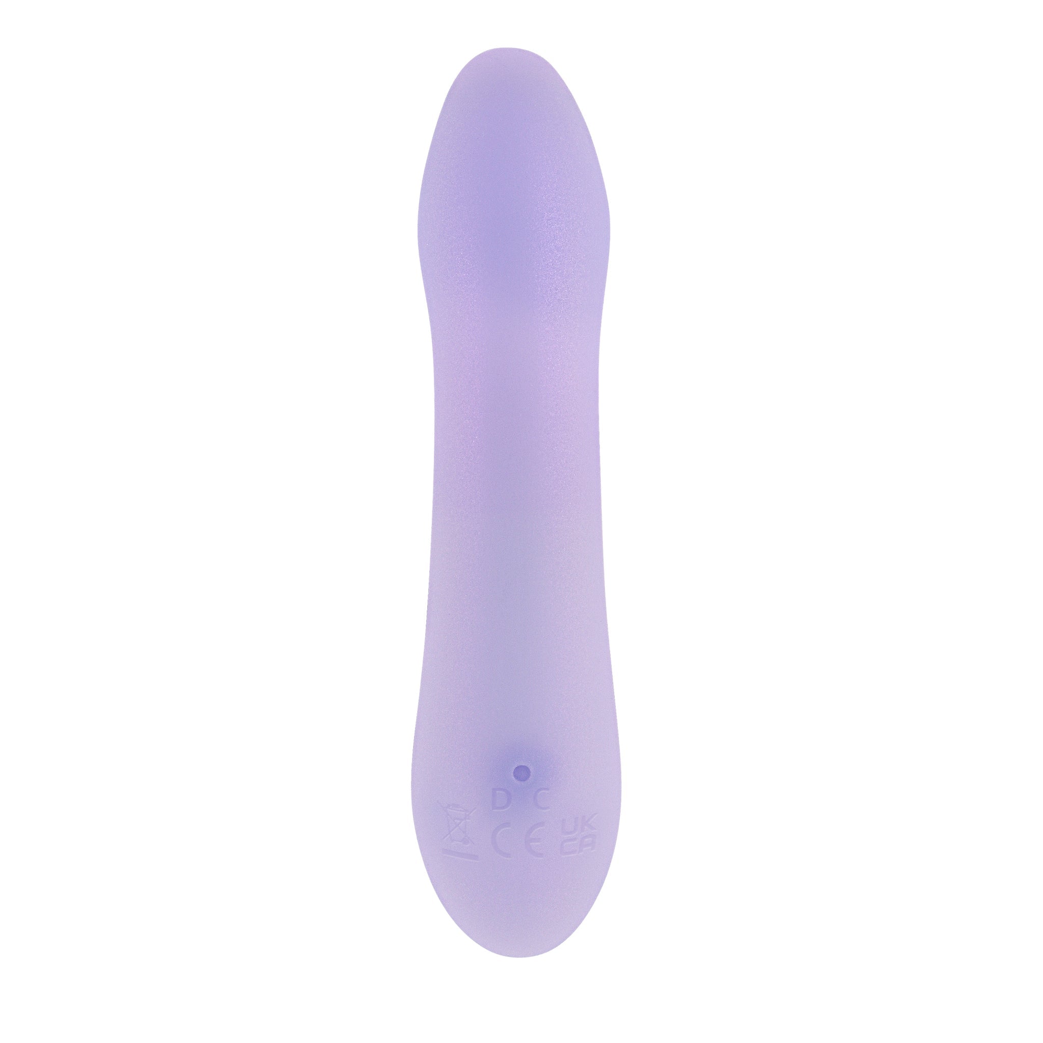 A light purple, flexible G-spot vibrator with a rounded tip and markings on the base.