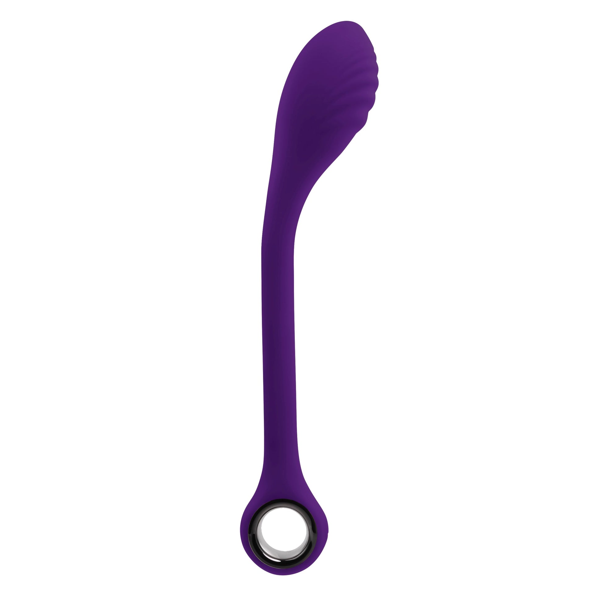 Purple bendable silicone G-spot vibrator with textured head.