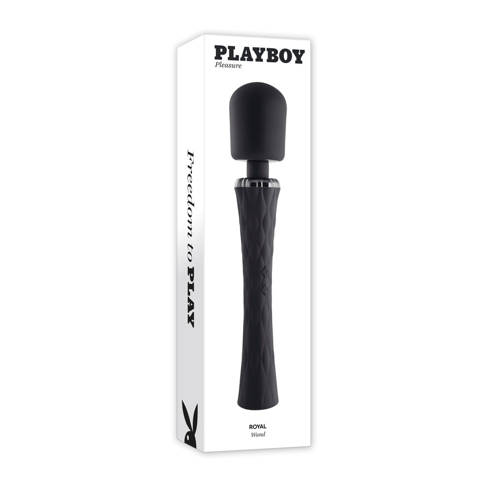 Black Playboy Royal vibrating wand with a textured handle.