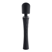 Black rechargeable vibrating wand with a textured handle.