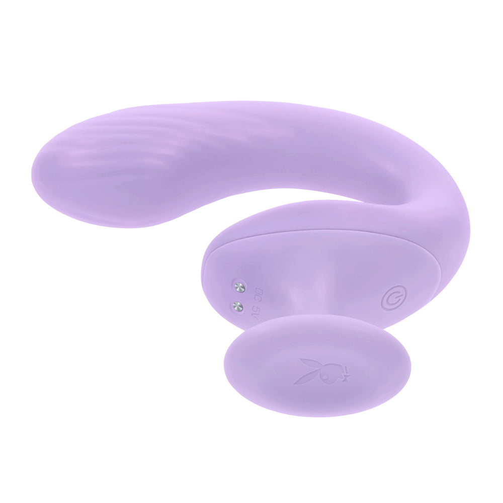 A purple dual motor G-spot vibrator with a curved design and a Playboy bunny logo.