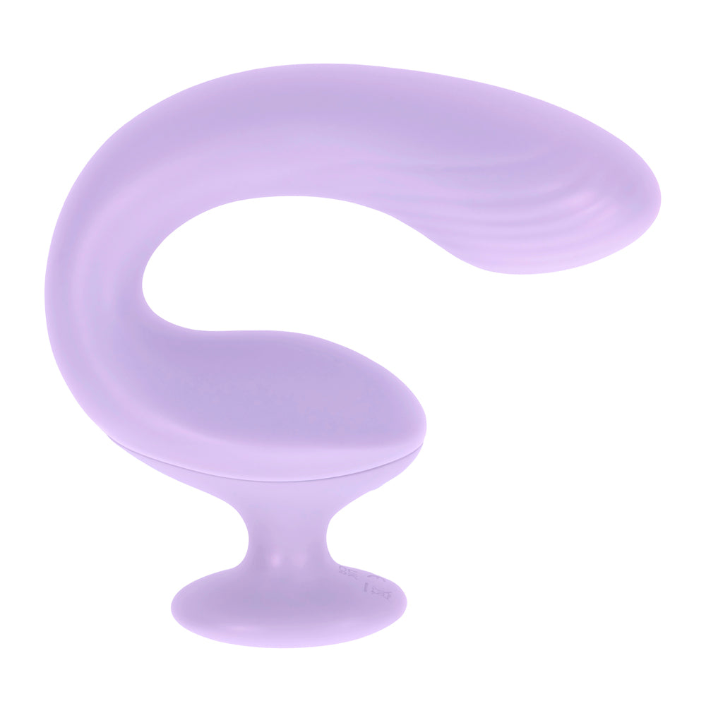 A purple dual motor G-spot vibrator with a curved design.