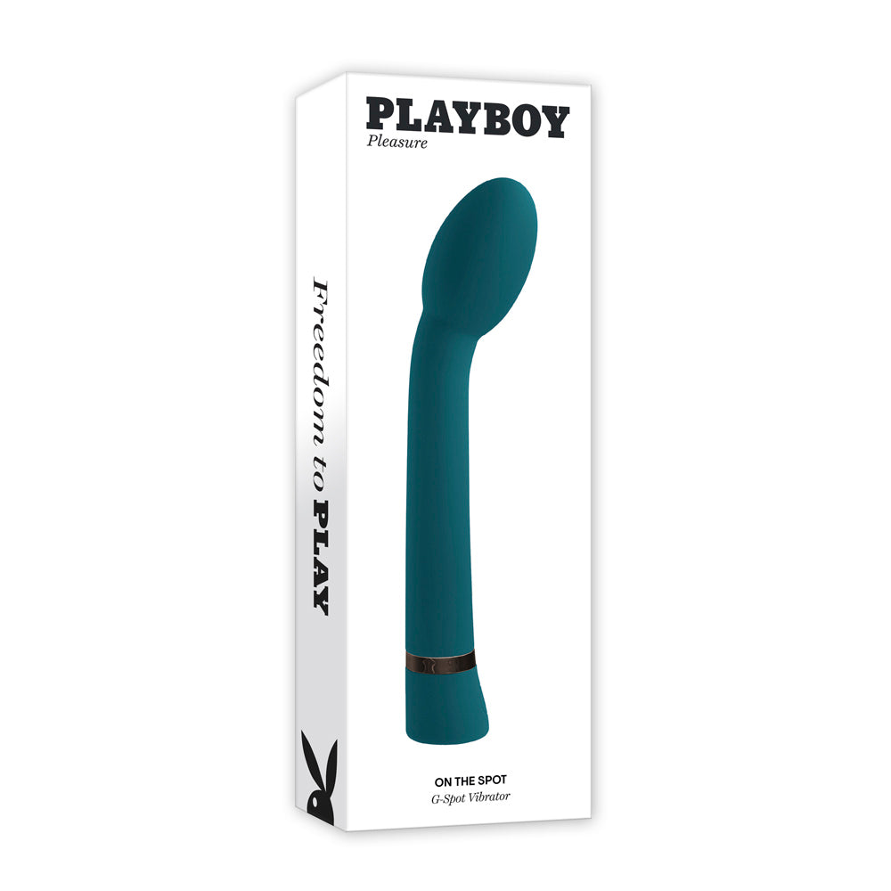 Playboy On The Spot G-Spot Vibrator in teal with a curved tip.