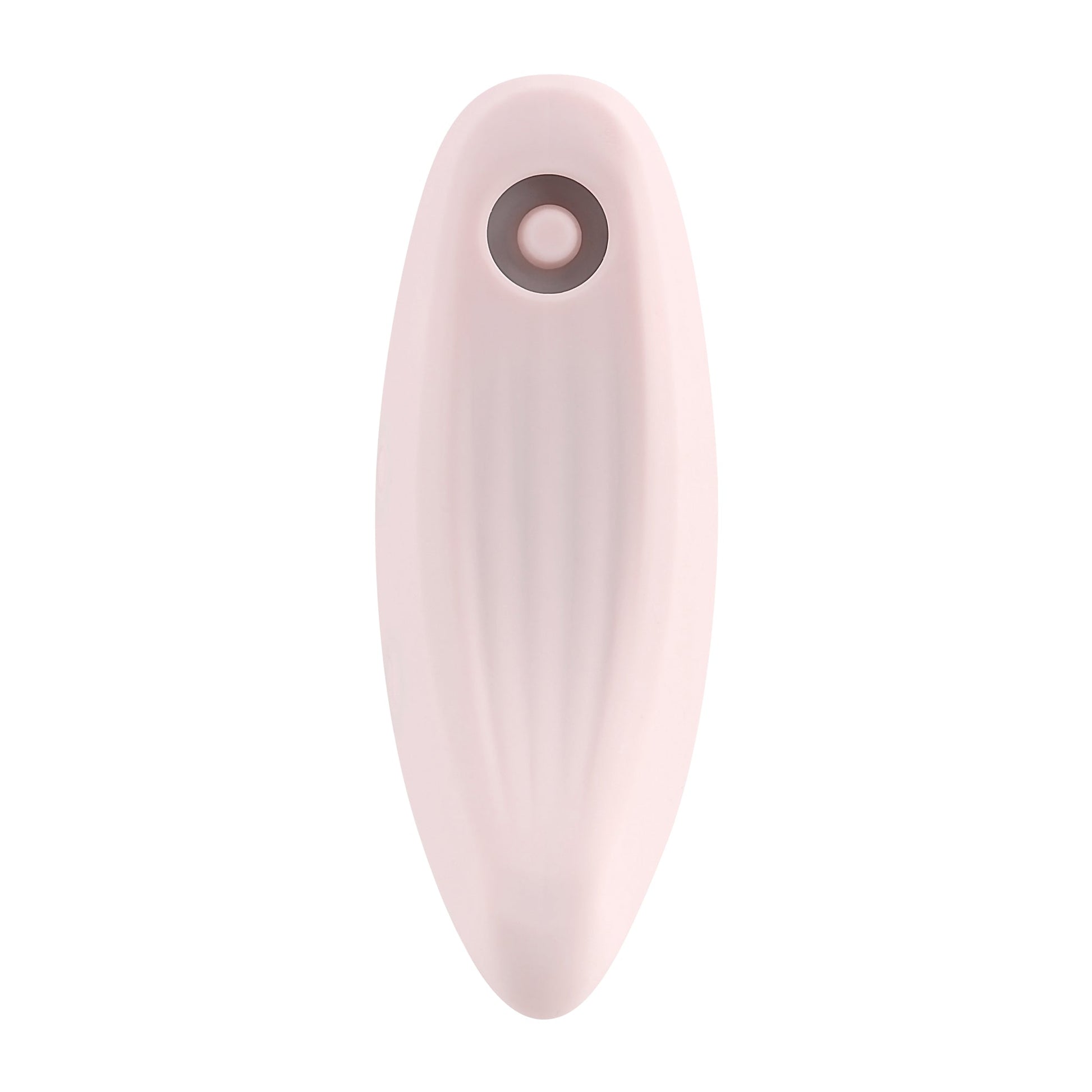 Pink oval-shaped vibrator with a circular button on top.
