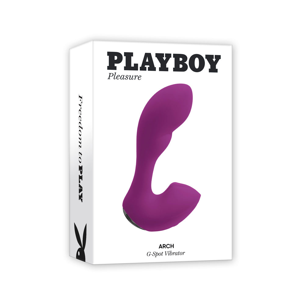 Playboy Arch G-Spot Vibrator in purple on a white box.