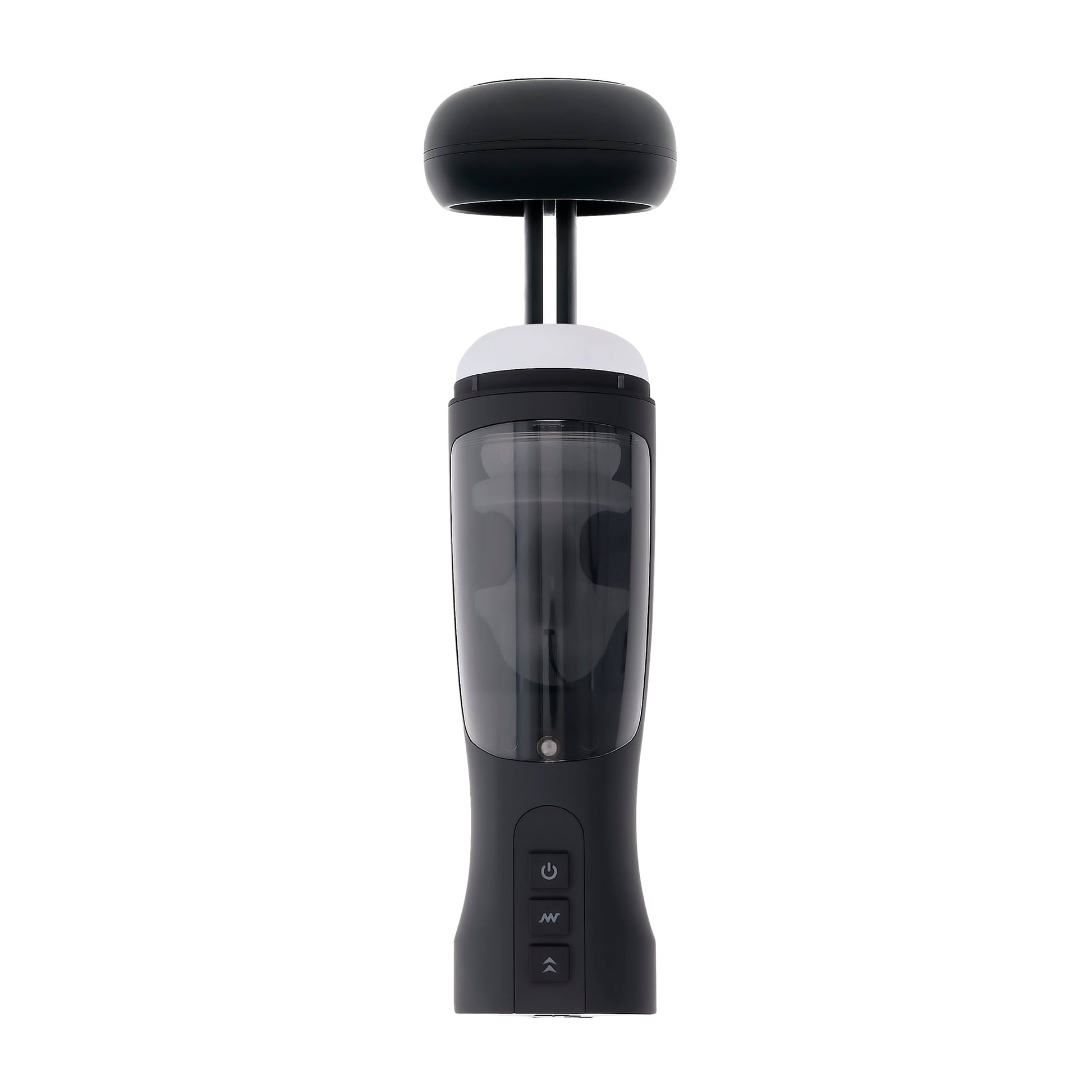 Black and white warming stroker with UV sanitizing stand.