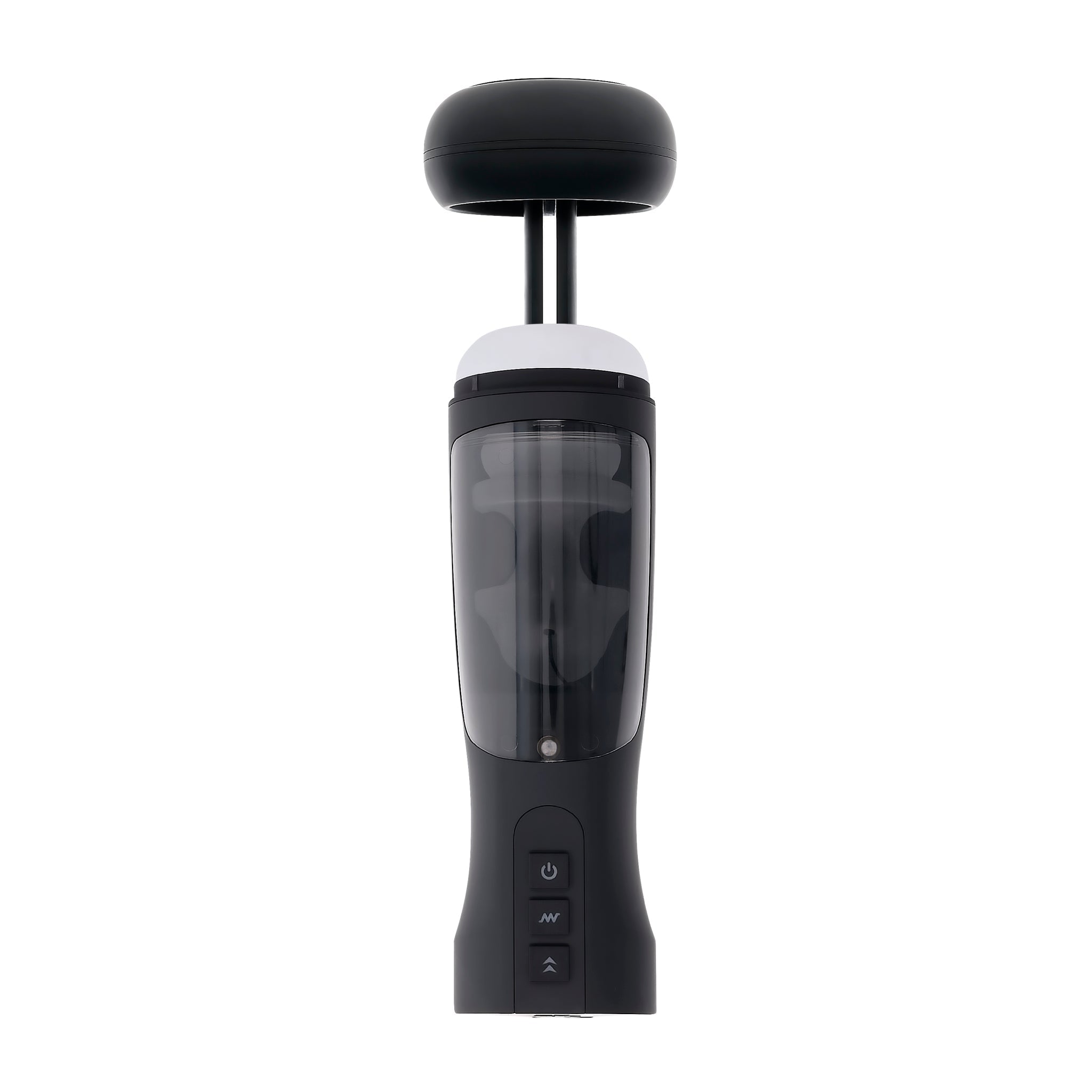 Black and white warming stroker with UV sanitizing stand.