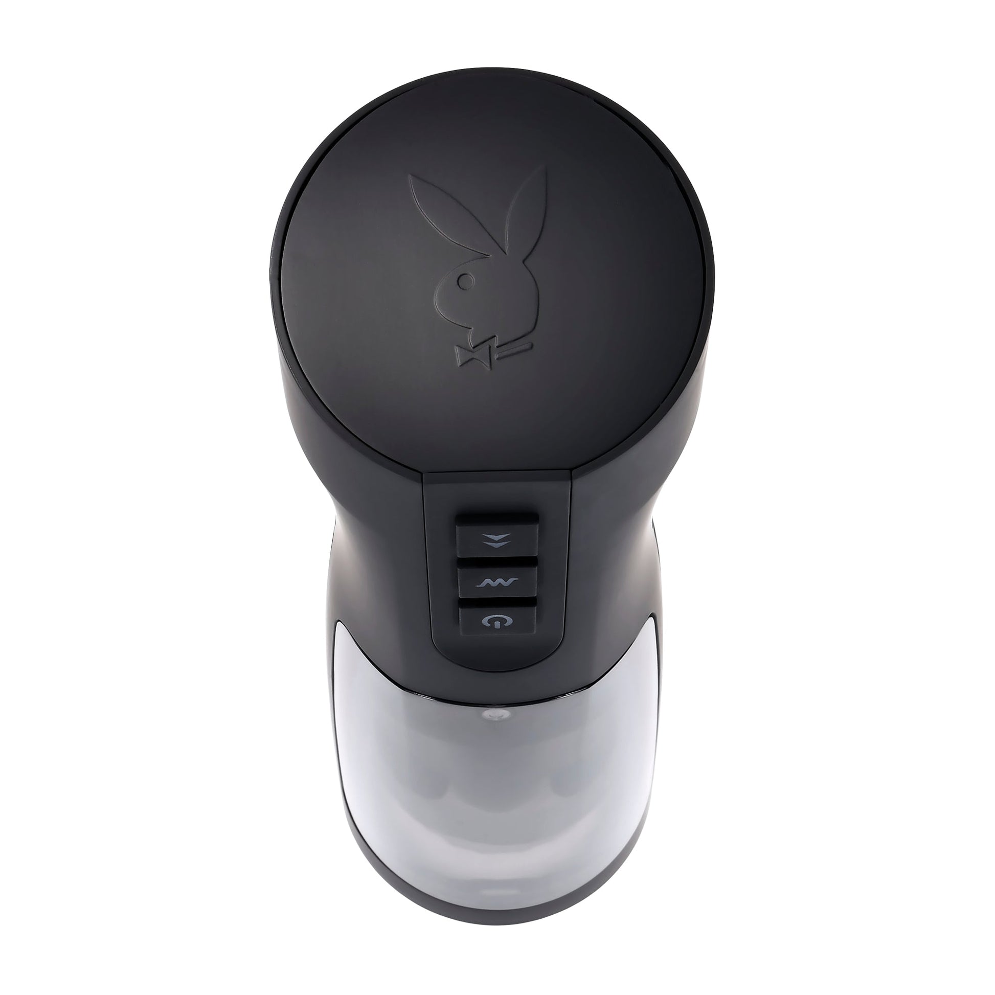 Black Playboy warming stroker with UV sanitizing stand.
