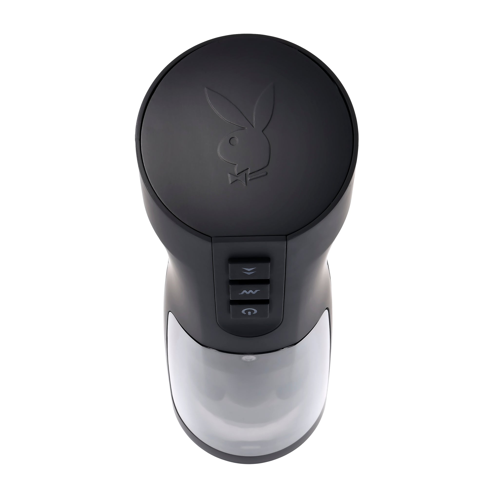 Black Playboy warming stroker with UV sanitizing stand.