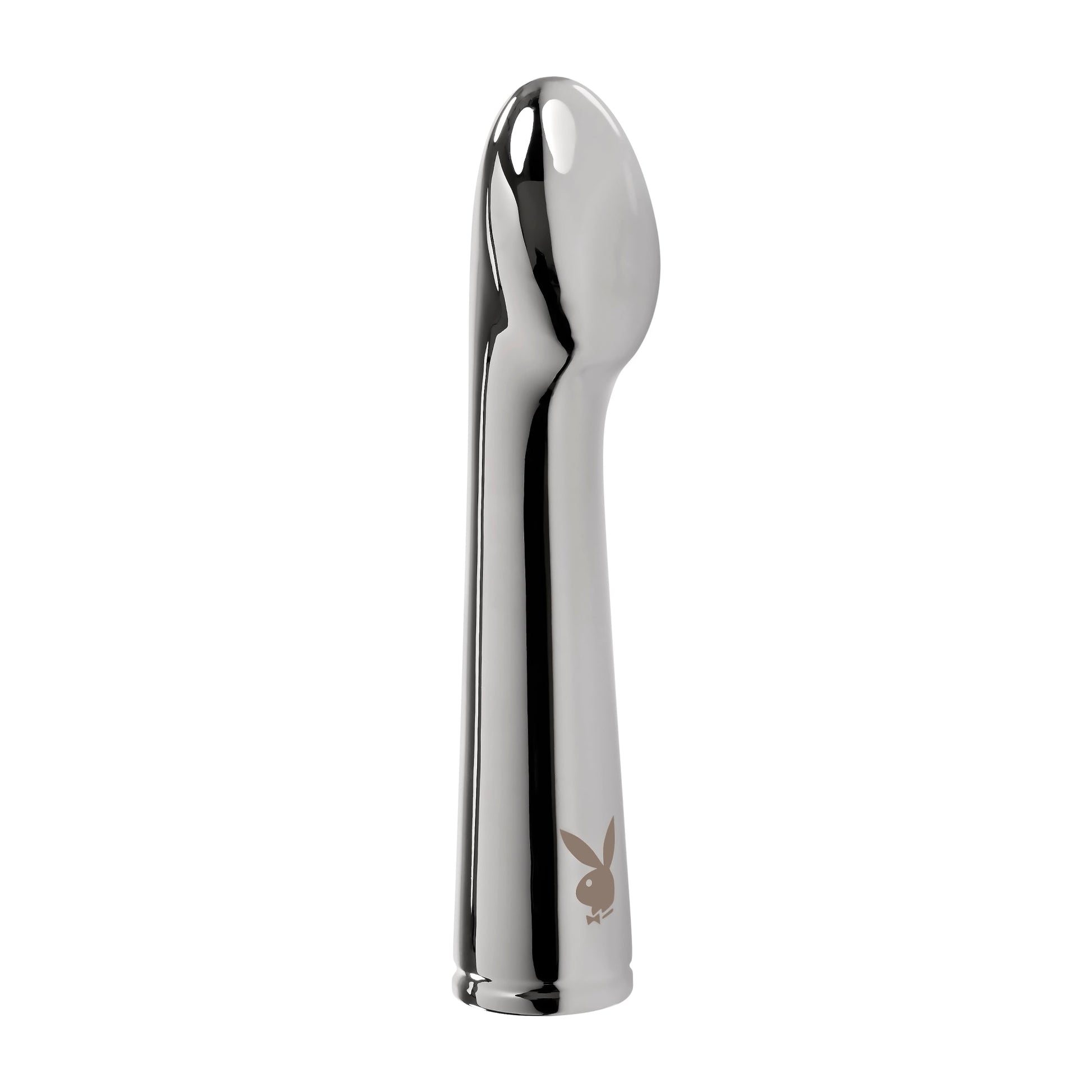 Playboy Swoon Metal Rechargeable Vibrator with a Playboy bunny logo.
