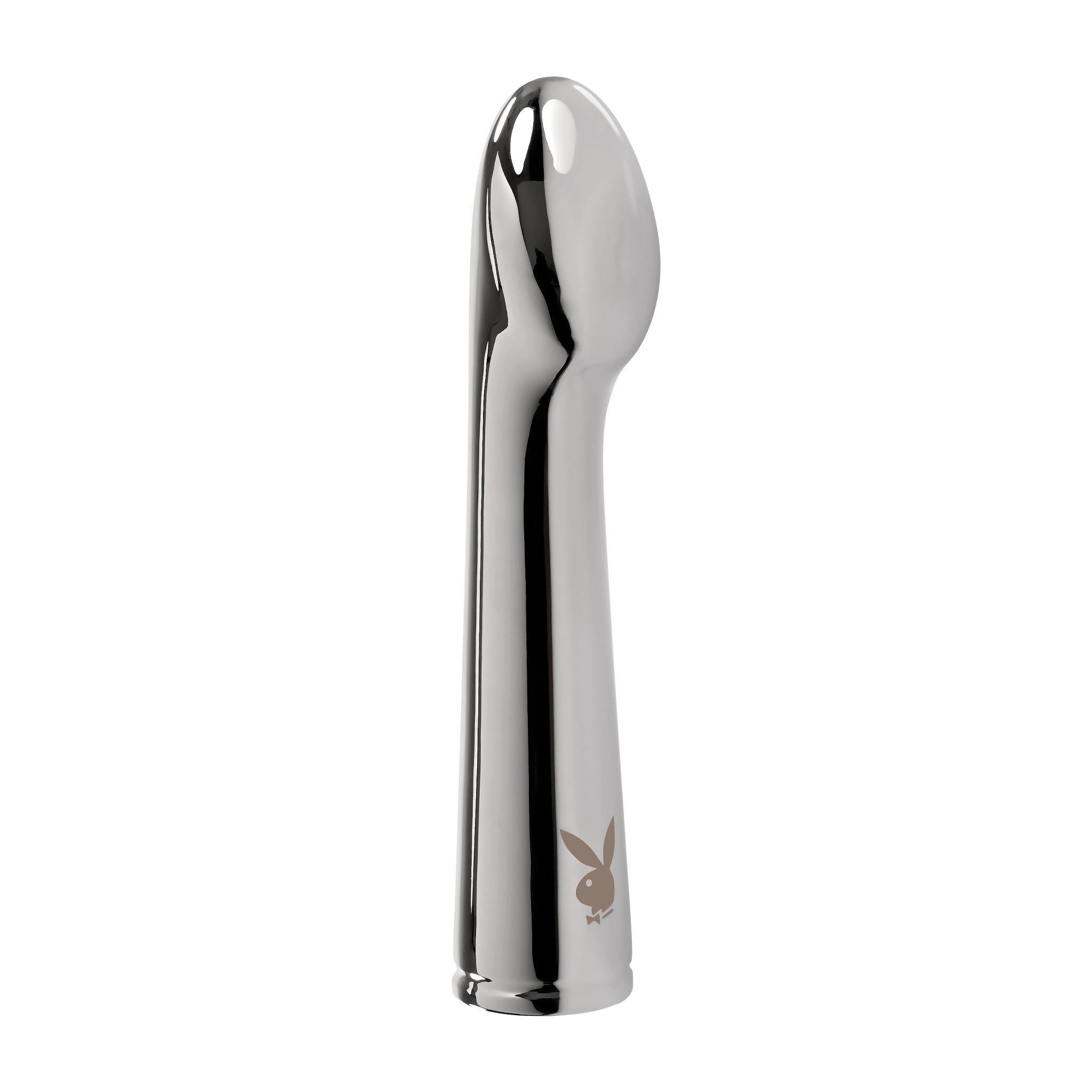 Playboy Swoon Metal Rechargeable Vibrator with a Playboy bunny logo.