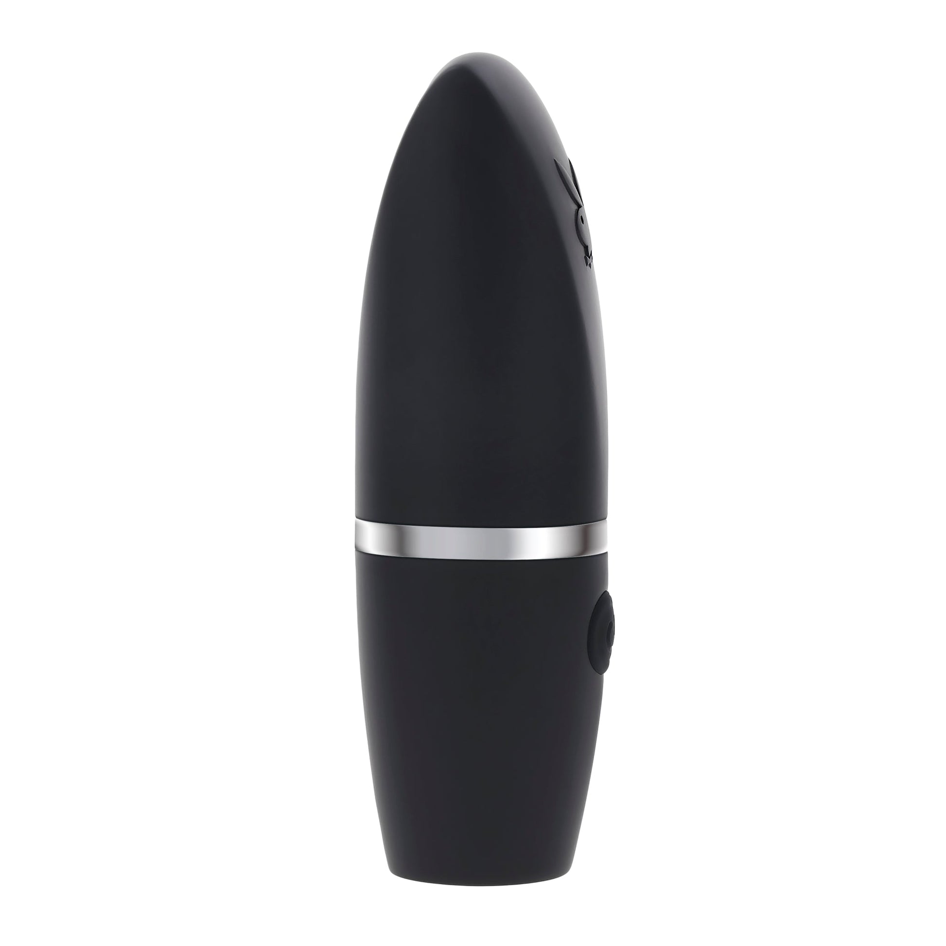 Black Playboy Excursion suction vibrator with a silver band and button.