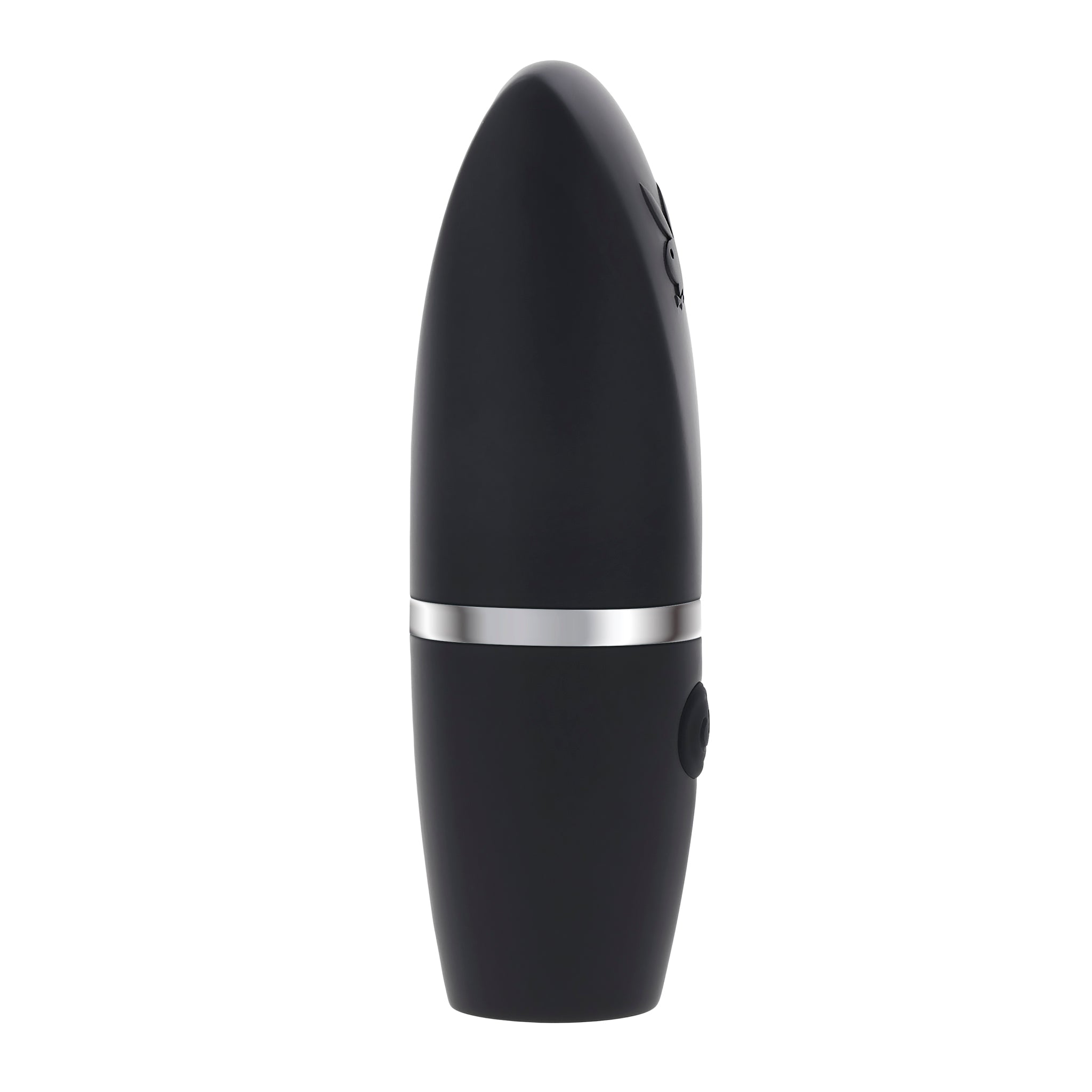 Black Playboy Excursion suction vibrator with a silver band and button.