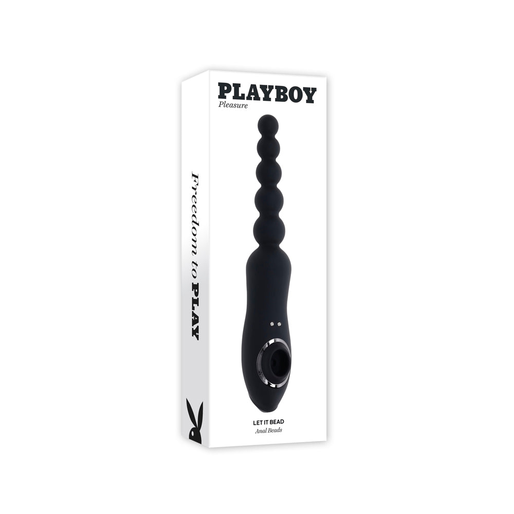 Playboy anal beads with clitoral suction on a white box.