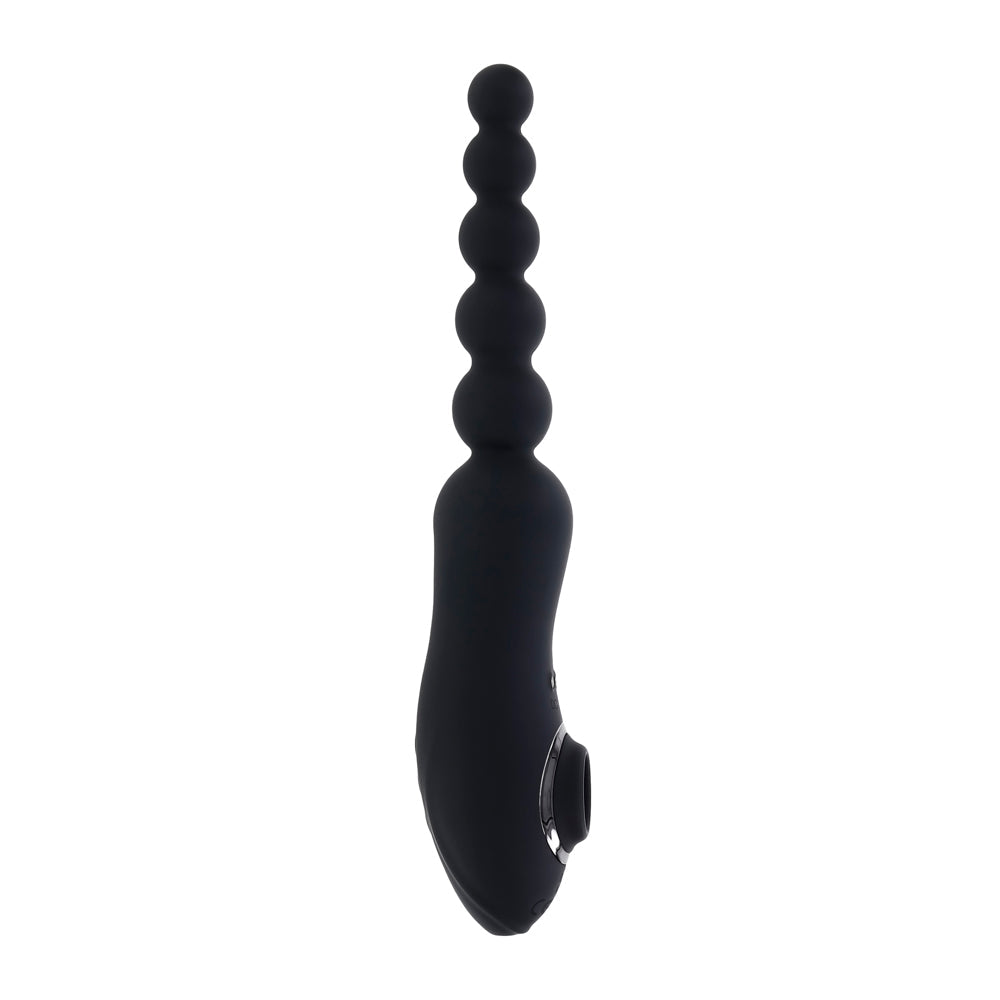 Black vibrating anal beads with a clitoral suction end.