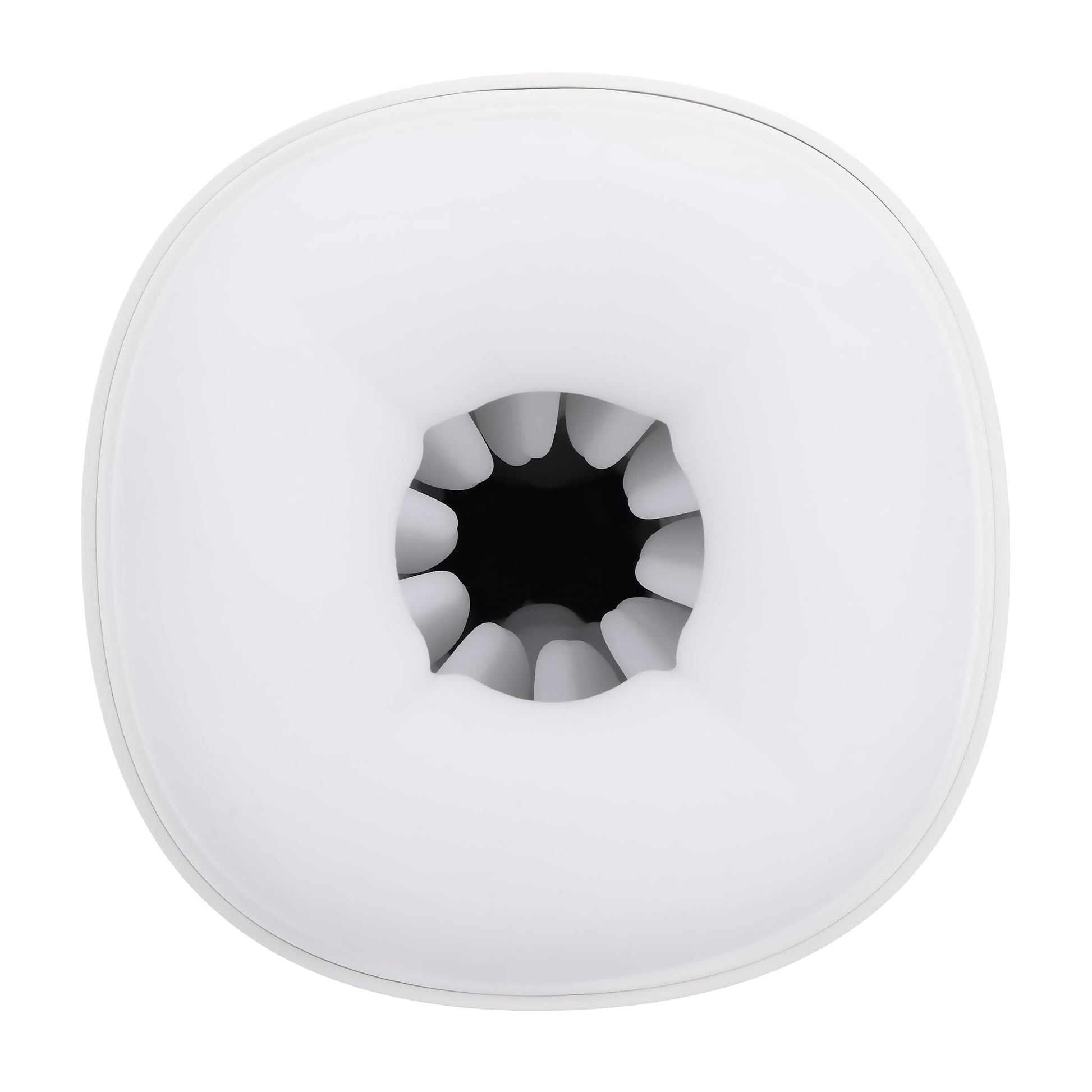 White vibrating stroker with textured interior and UV cleaner cap.