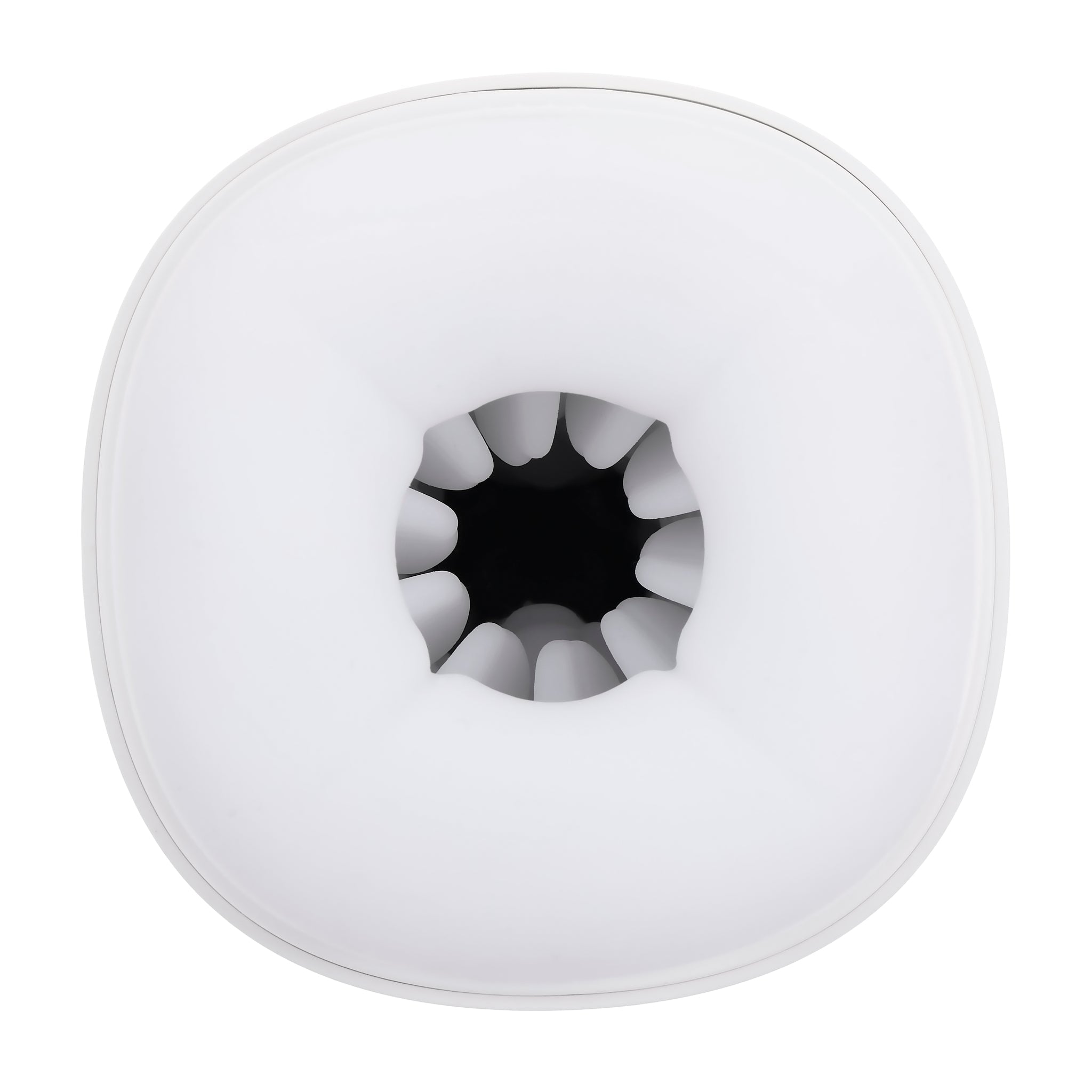 White vibrating stroker with textured interior and UV cleaner cap.