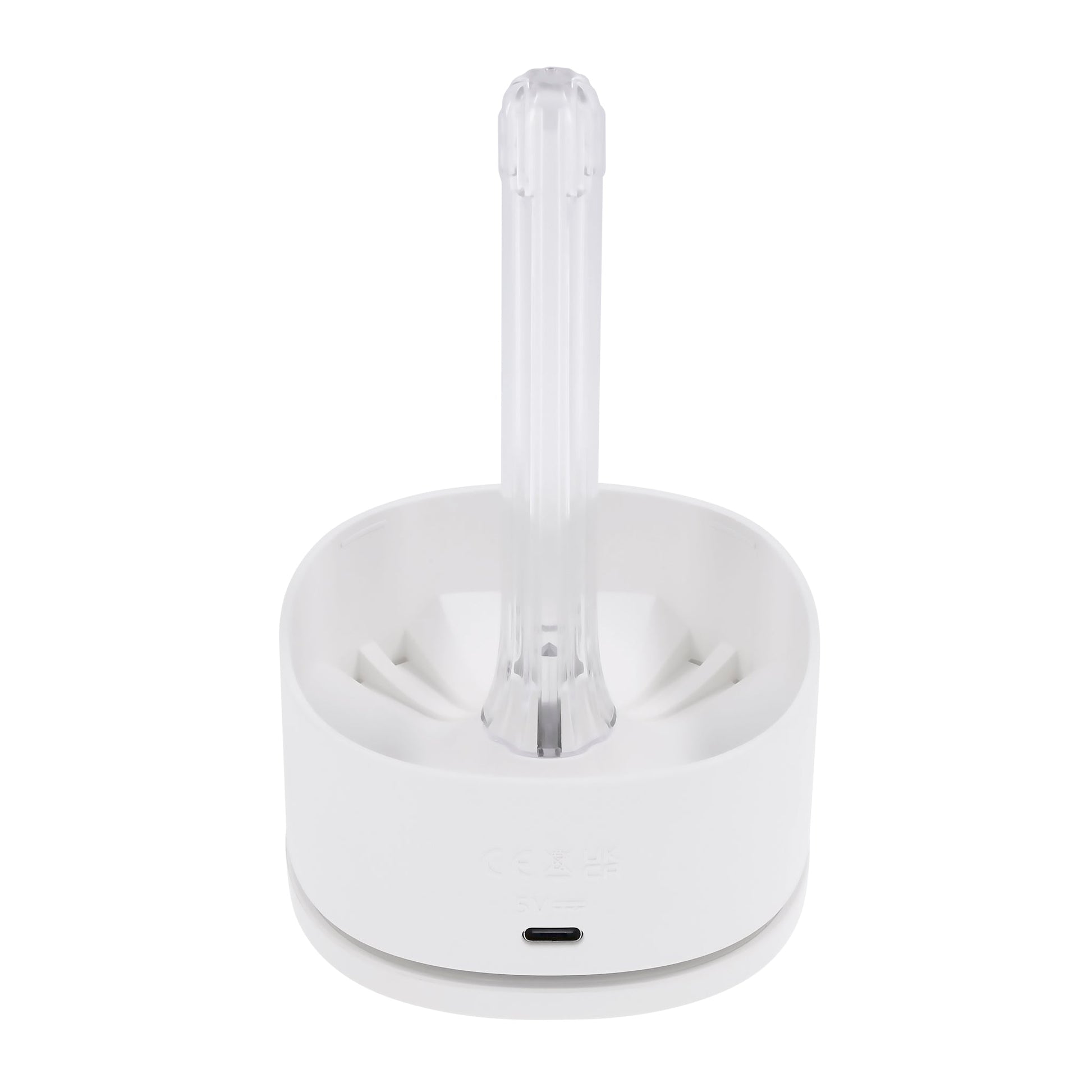 White vibrating stroker with a clear UV cleaner attachment.