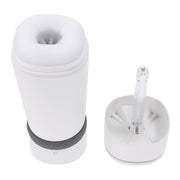 White vibrating stroker with a clear UV cleaner attachment.