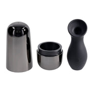 Black clitoral suction toy with charging case.
